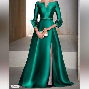 Sophisticated Emerald Long Sleeve Gown by TS Couture